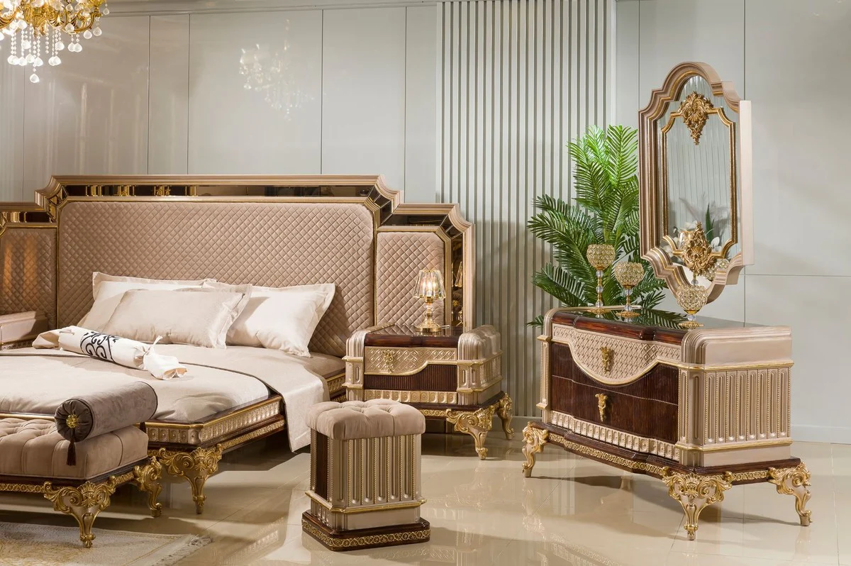 Luxury baroque chest of drawers with mirror dark brown / gray / gold - baroque furniture