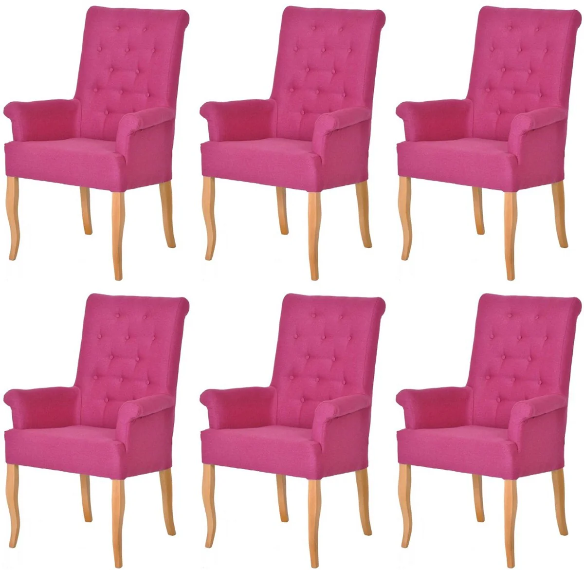 Chesterfield Neo Baroque Dining Room Chair Set of 6 Pink / Natural Colors - Kitchen Chairs with Armrests - Dining Room Furniture - Chesterfield Furniture - Neo Baroque Furniture