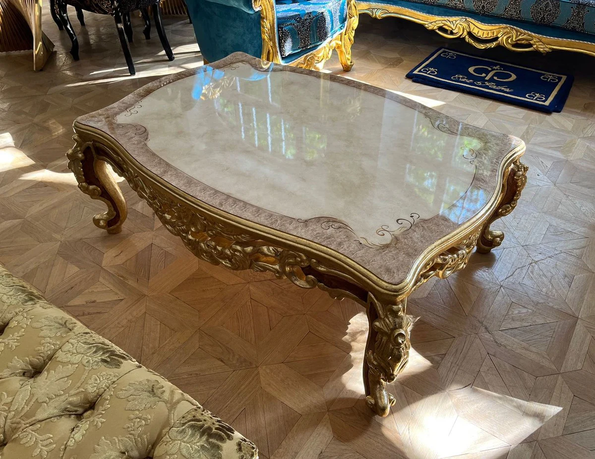 Luxury baroque coffee table white / gray / gold / brown - magnificent solid wood living room table in baroque style - magnificent baroque furniture
