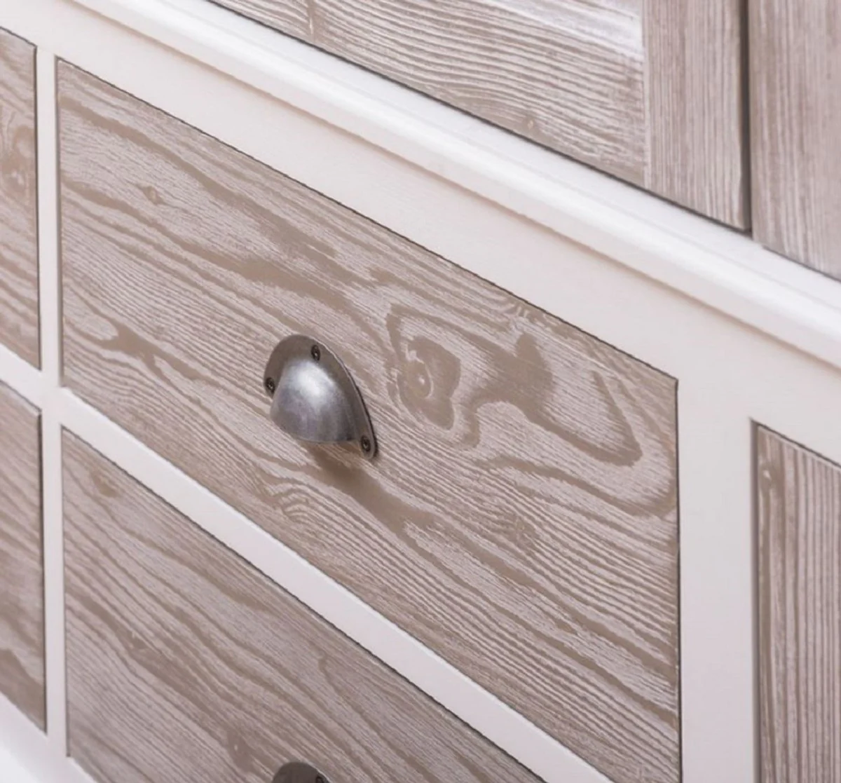 Country house style bedroom wardrobe white / natural colors 232 x 59 x H. 197 cm - solid wood wardrobe with 6 doors and 4 drawers - solid wood bedroom furniture in country house style