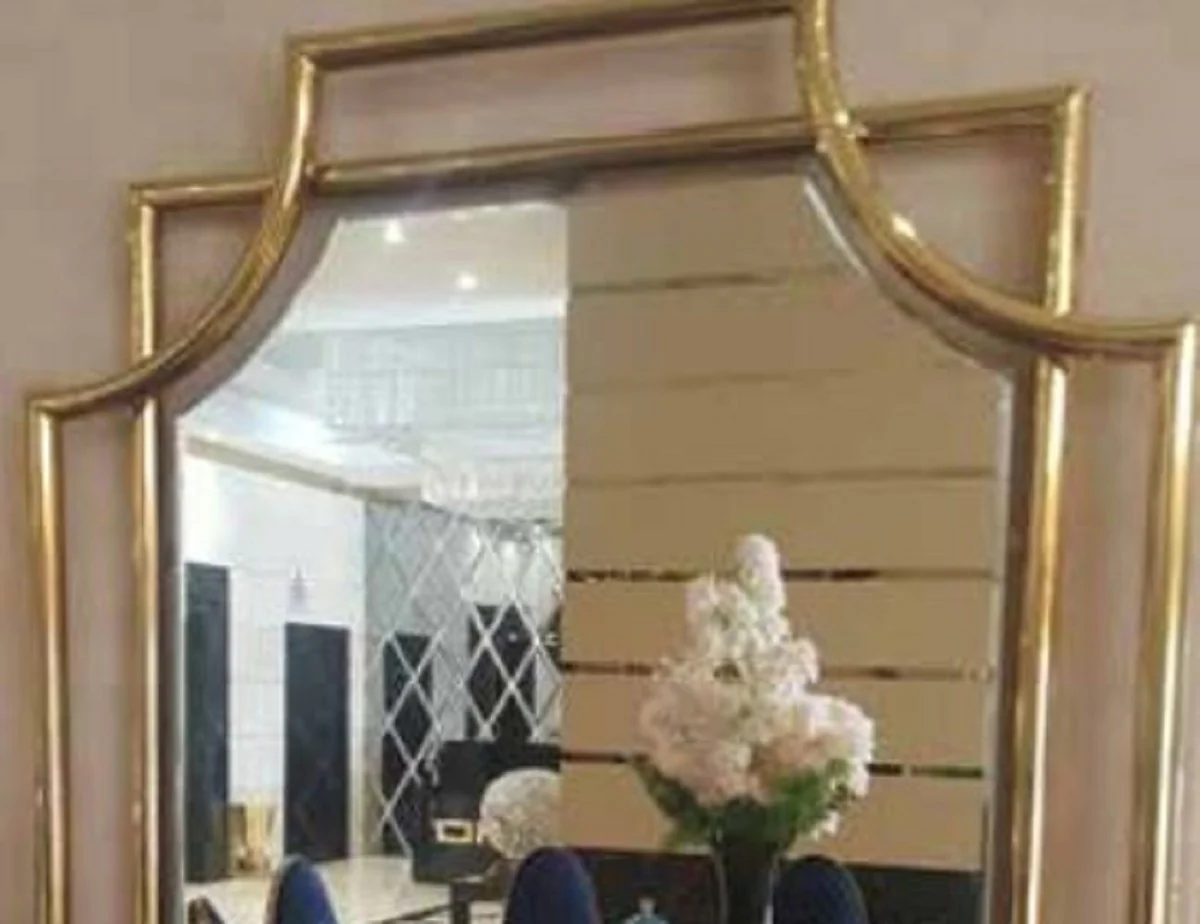 Luxury Art Deco wall mirror gold 58.5 x 4 x H. 89 cm - Elegant living room mirror with metal frame - Bedroom mirror - Cloakroom mirror - Luxury Art Deco furniture
