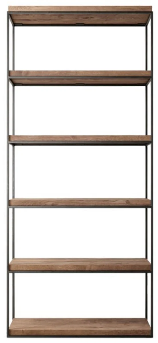 Luxury metal shelf cabinet with rustic oak wood shelves black / brown H. 230 cm