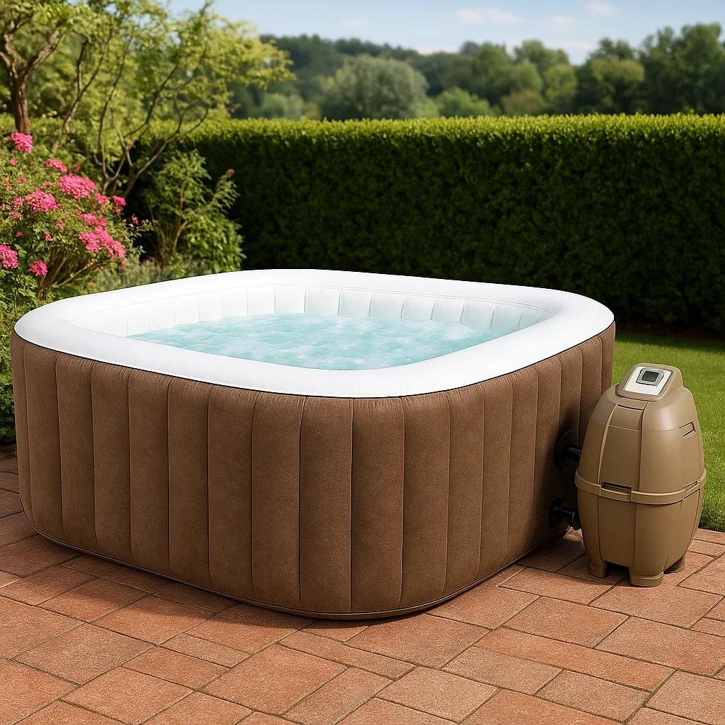 Aufblasbare Whirlpools 185x185x71 cm 6 Sitze quadratisch braun/weiß QMjTzJL346Ue