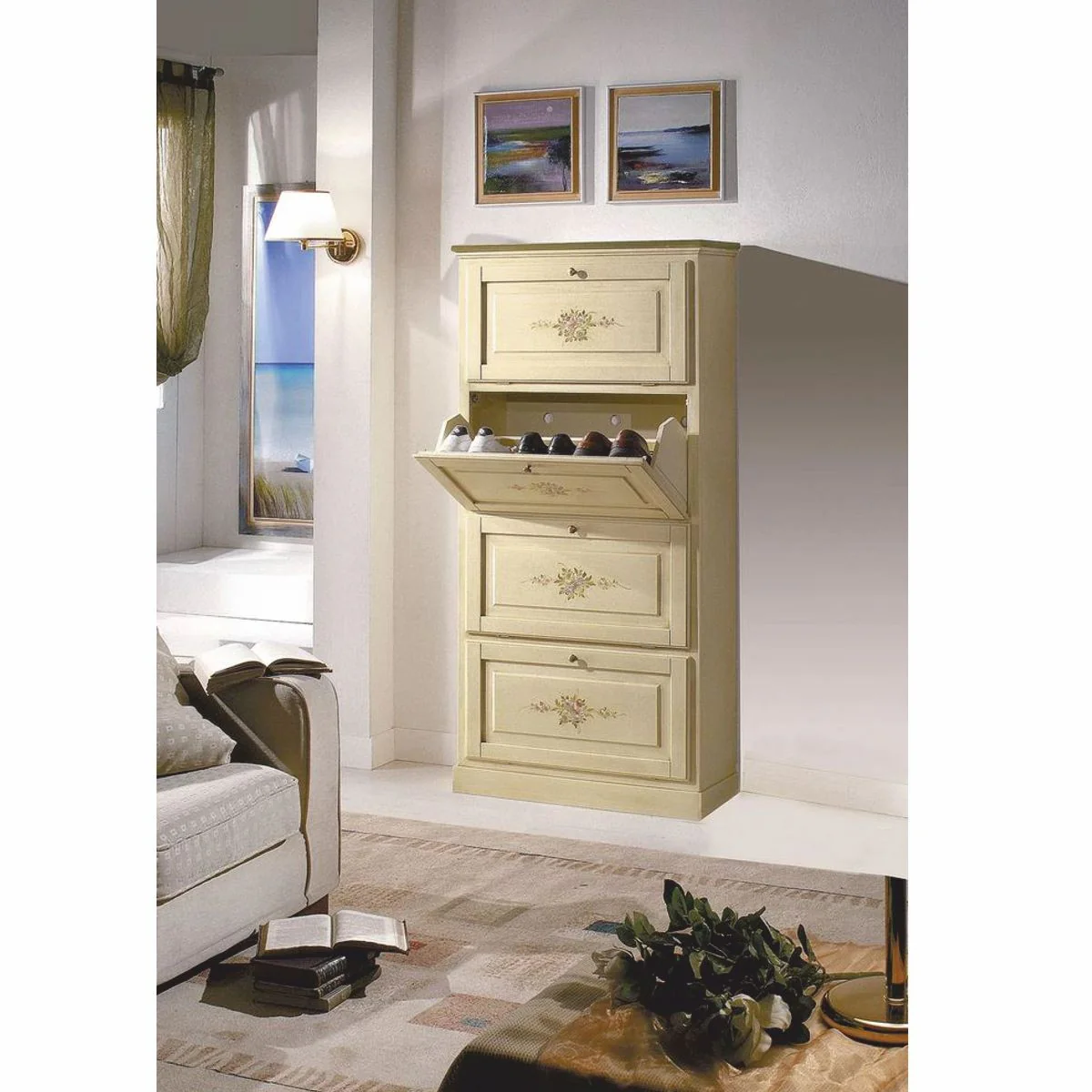 Luxus Barock Schuhschrank Creme H. 170 cm - Made in Italy