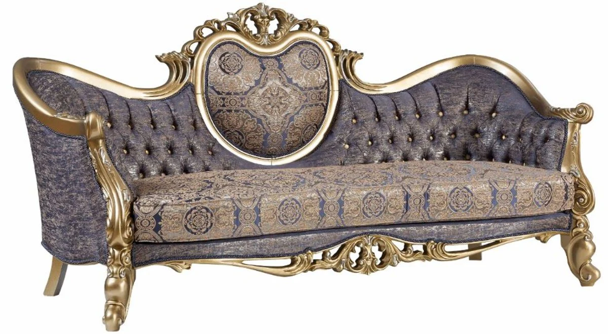 Luxury baroque sofa blue / gold / silver 235 x 88 x H. 117 cm - Magnificent living room sofa in baroque style - Baroque furniture