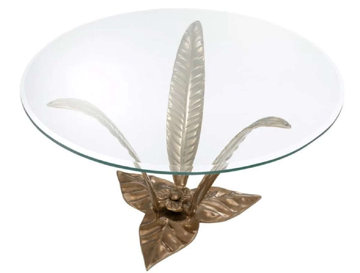 Luxury coffee table vintage brass colored Ø 85 x H. 45 cm - designer living room table with glass top