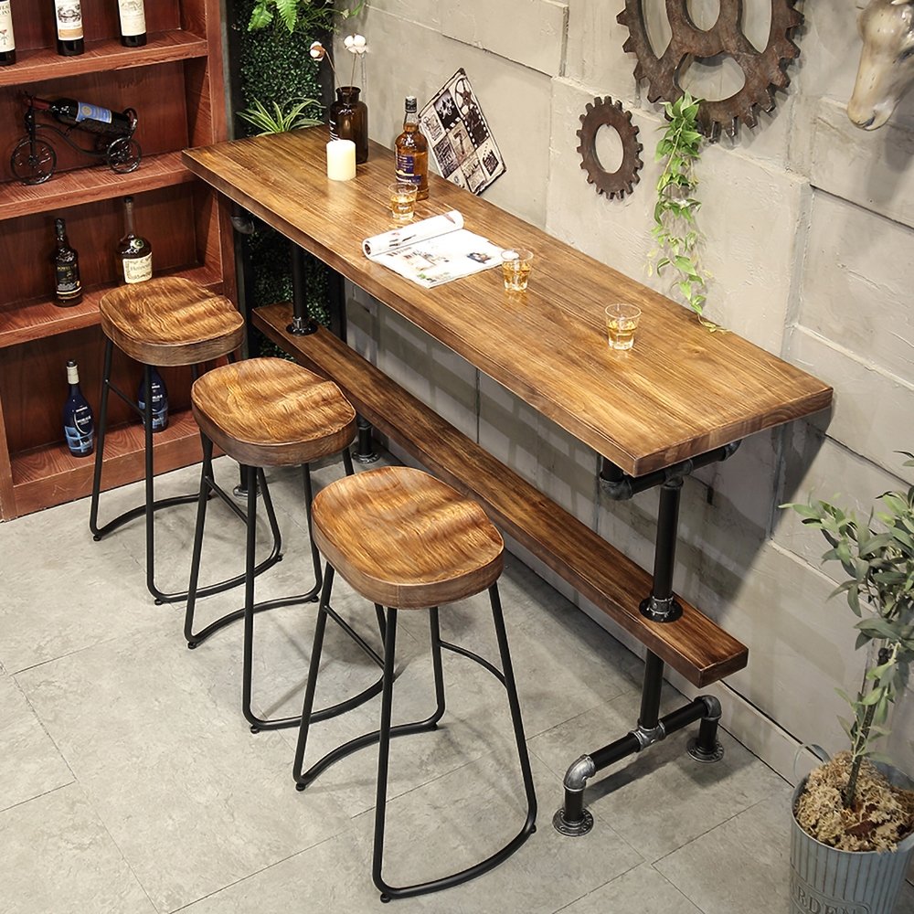 Clearance Sale-Retro Rechteckiger Bar Tisch Natürliche Industrie Pub Tisch Stühle Set