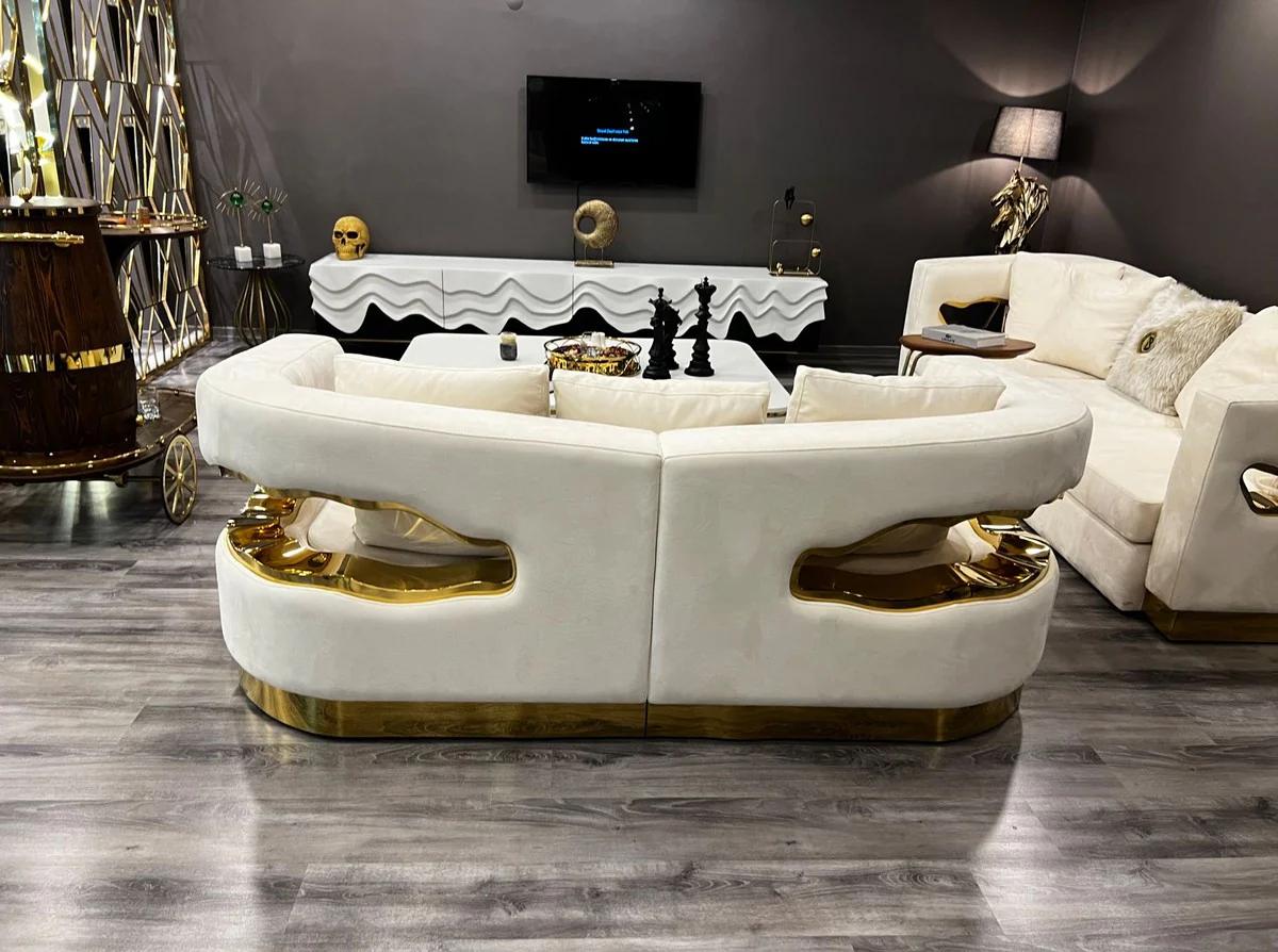 Luxury 2-seater sofa cream / gold 205 x 100 x H. 77 cm - living room sofa - hotel sofa - living room furniture - hotel furniture - luxury furniture - luxury furnishings - living room furnishings
