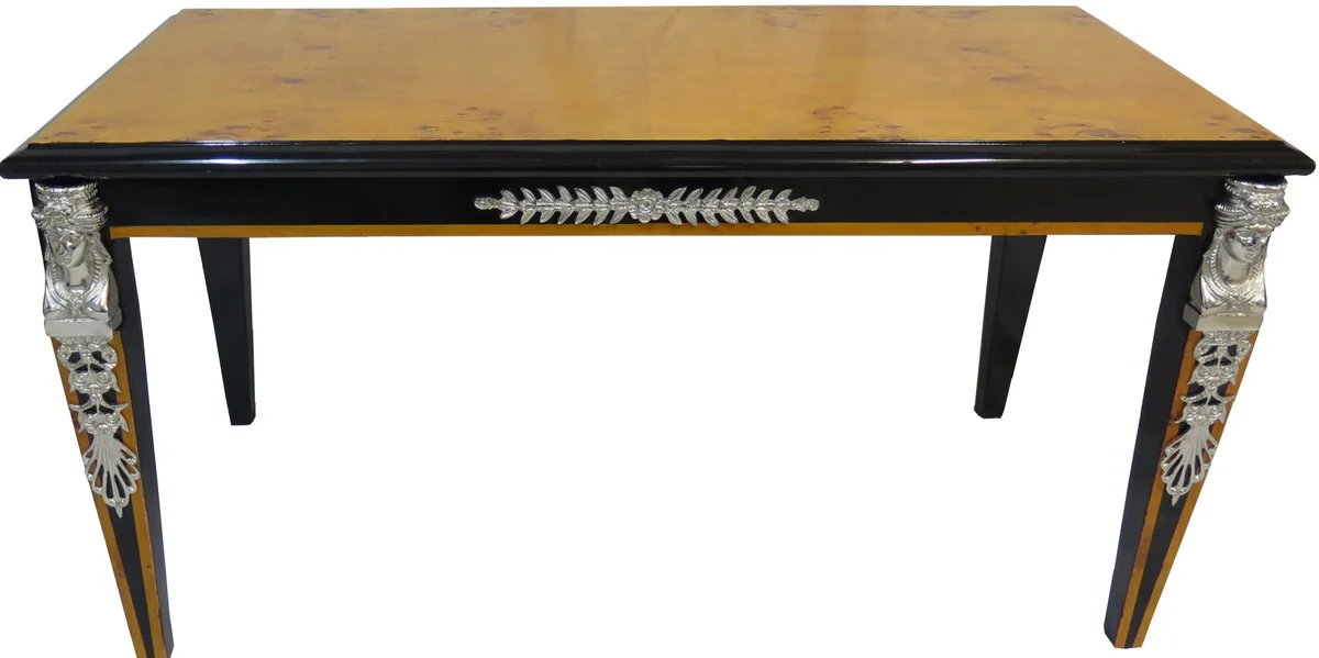 Baroque luxury Empire coffee table mahogany / black / silver 100 x 54 cm - Limited Edition