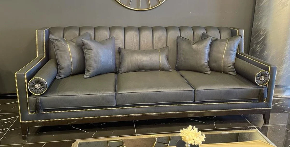 Luxury Art Deco Sofa Gray / Black - Handcrafted Solid Wood Living Room Sofa - Luxury Art Deco Living Room Furniture
