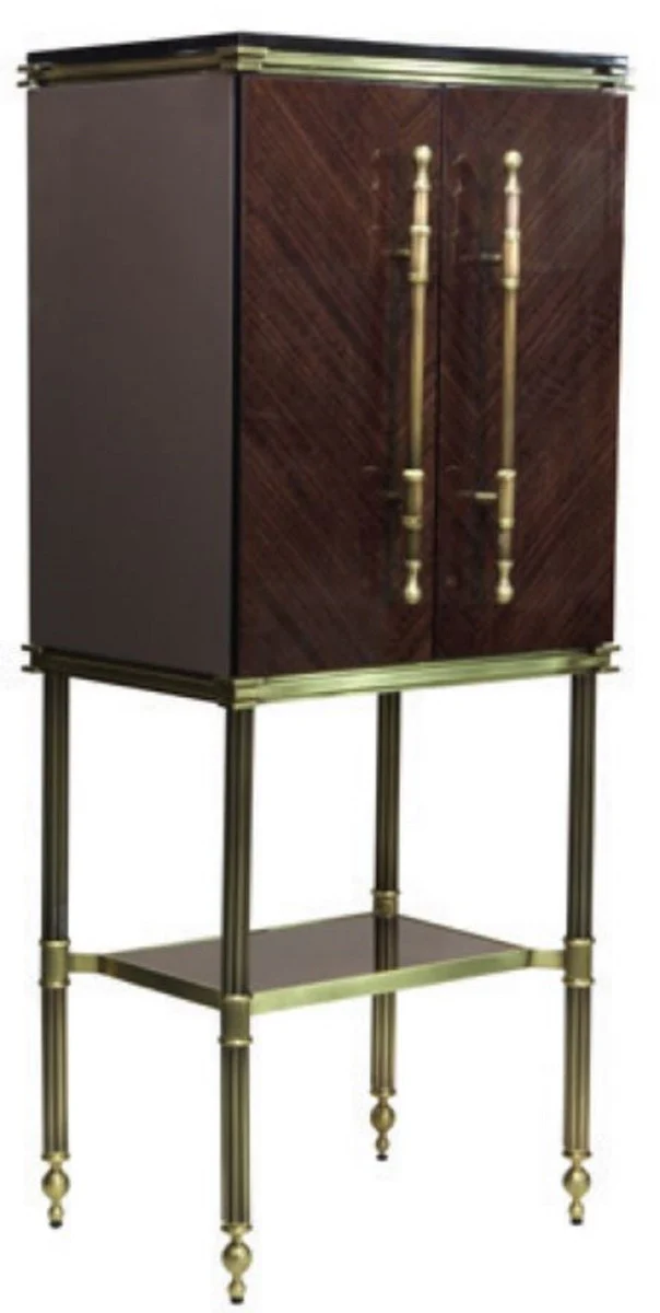 Luxury bar cabinet dark brown high gloss / matt gold 82 x 52 x H. 162 cm - wine cabinet with 2 doors - living room furniture - bar furniture - hotel furniture - luxury collection