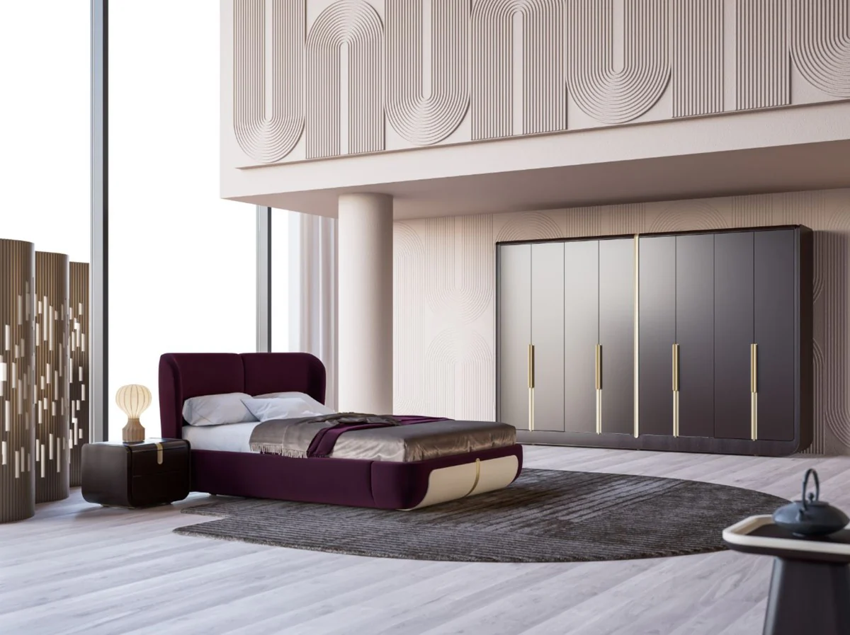Luxury bedroom wardrobe black / beige / brass 350 x 60 x H. 238 cm - solid wood wardrobe with 8 doors - bedroom furniture - hotel furniture - luxury furniture