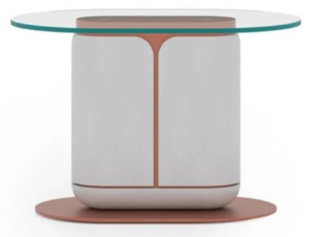 Luxury side table white / copper 60 x 40 x H. 40 cm - Oval table with glass top - Living room furniture - Hotel furniture - Luxury furniture