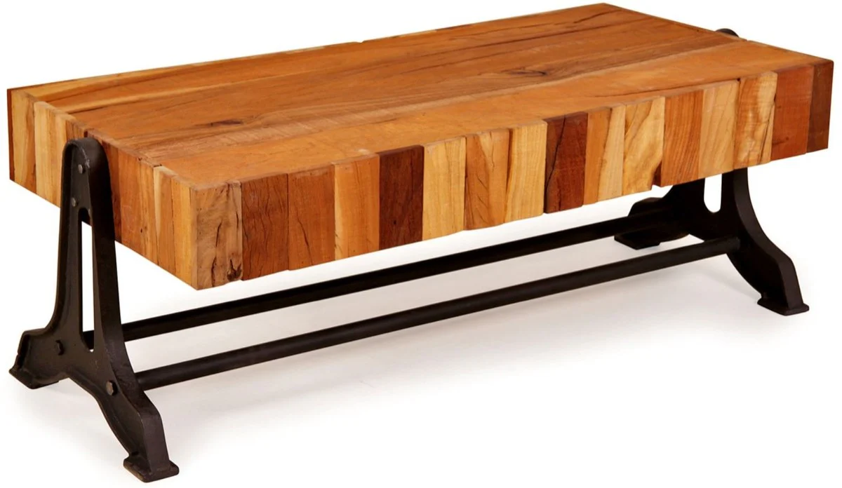 Country house style coffee table natural color / black 120 x 60 x H. 46 cm - living room furniture