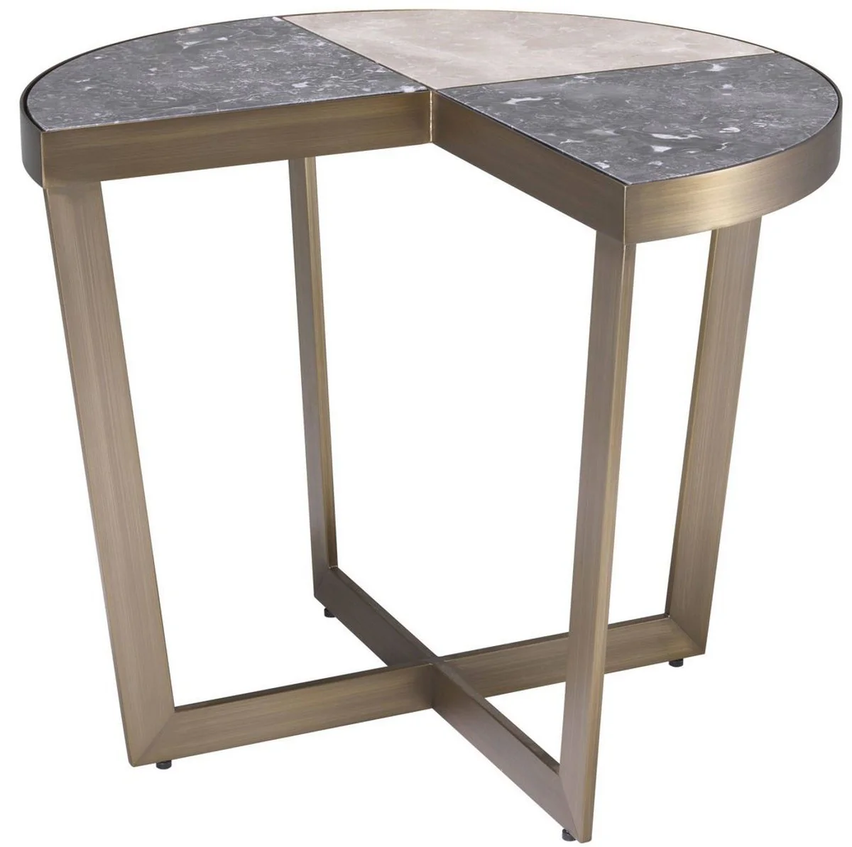 Luxury stainless steel side table with marble table top gray / beige / brass Ø 60 x H. 50.5 cm - luxury furniture