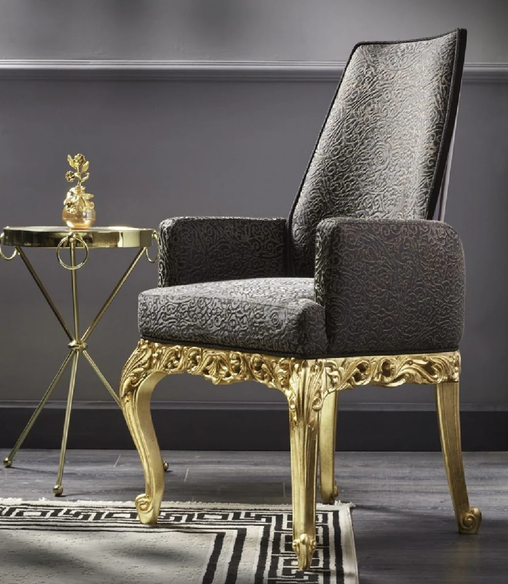 Luxury Baroque Dining Room Chair with Armrests Gray / Dark Brown / Gold H. 116 cm - Baroque Furniture