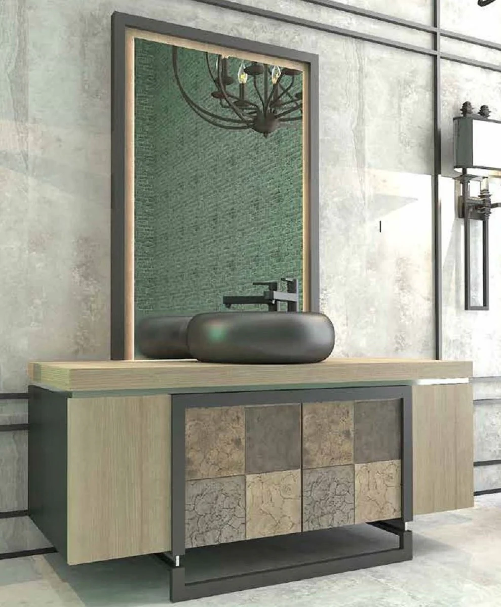 Luxury bathroom set natural color / multicolor / black - 1 washbasin with 4 doors and 1 sink and 1 wall mirror - luxury quality
