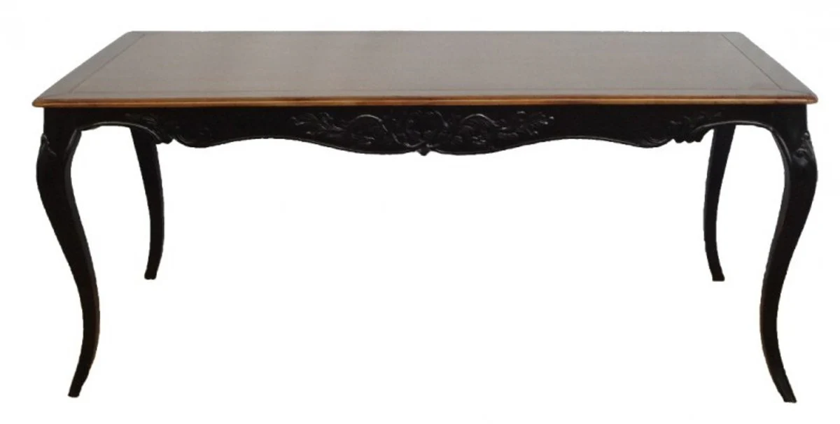 Baroque dining table antique black / wood color mahogany wood 180 cm - table