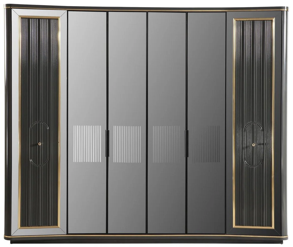 Luxury Art Deco bedroom wardrobe gray / gold 265 x 67 x H. 220 cm - Elegant solid wood wardrobe with 6 mirrored doors - Bedroom furniture - Luxury quality
