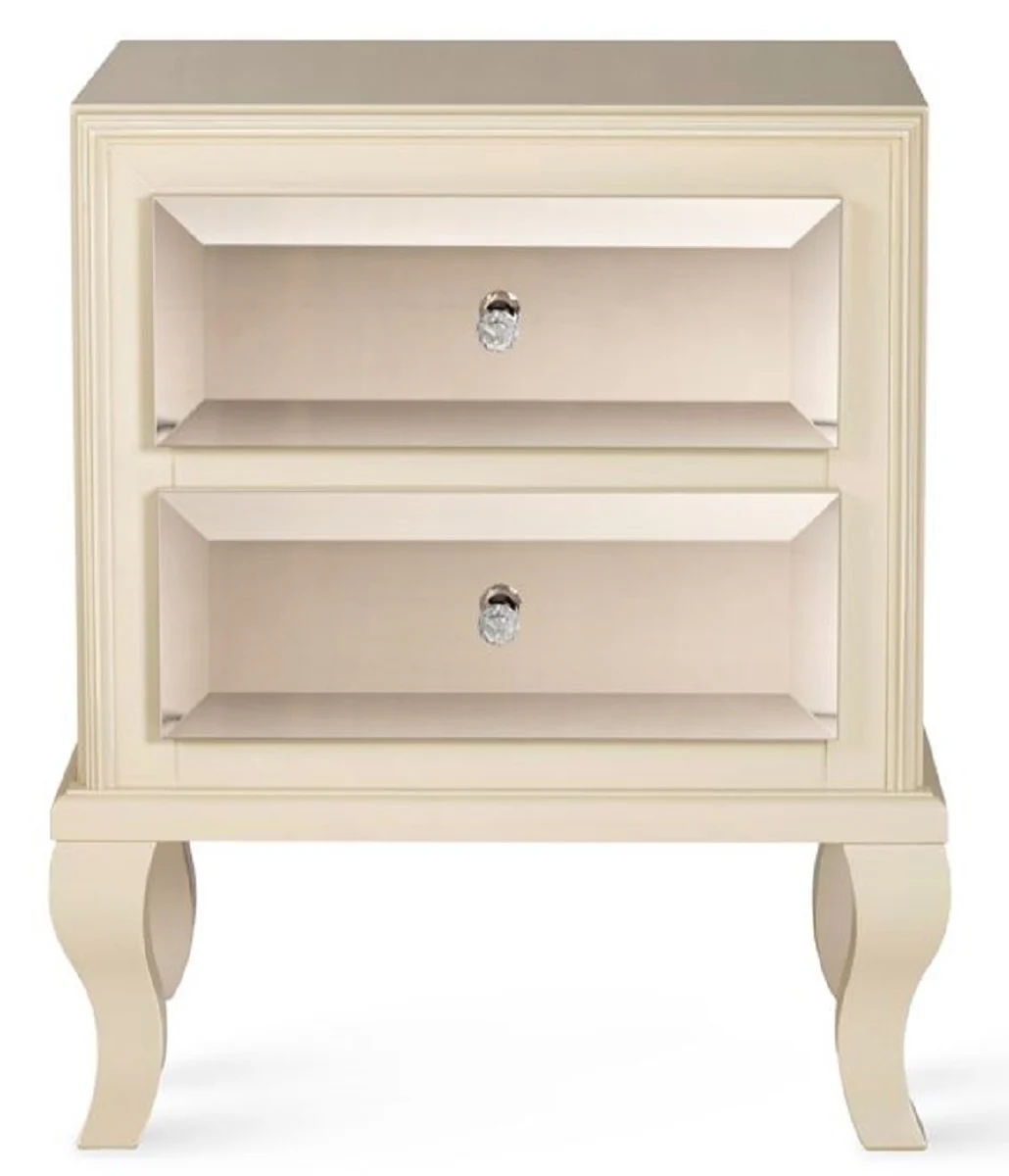 Luxury Art Deco bedside table beige / brown 55 x 40 x H. 65 cm - Mirrored side table with 2 drawers - Luxury bedroom furniture - Luxury Art Deco furniture