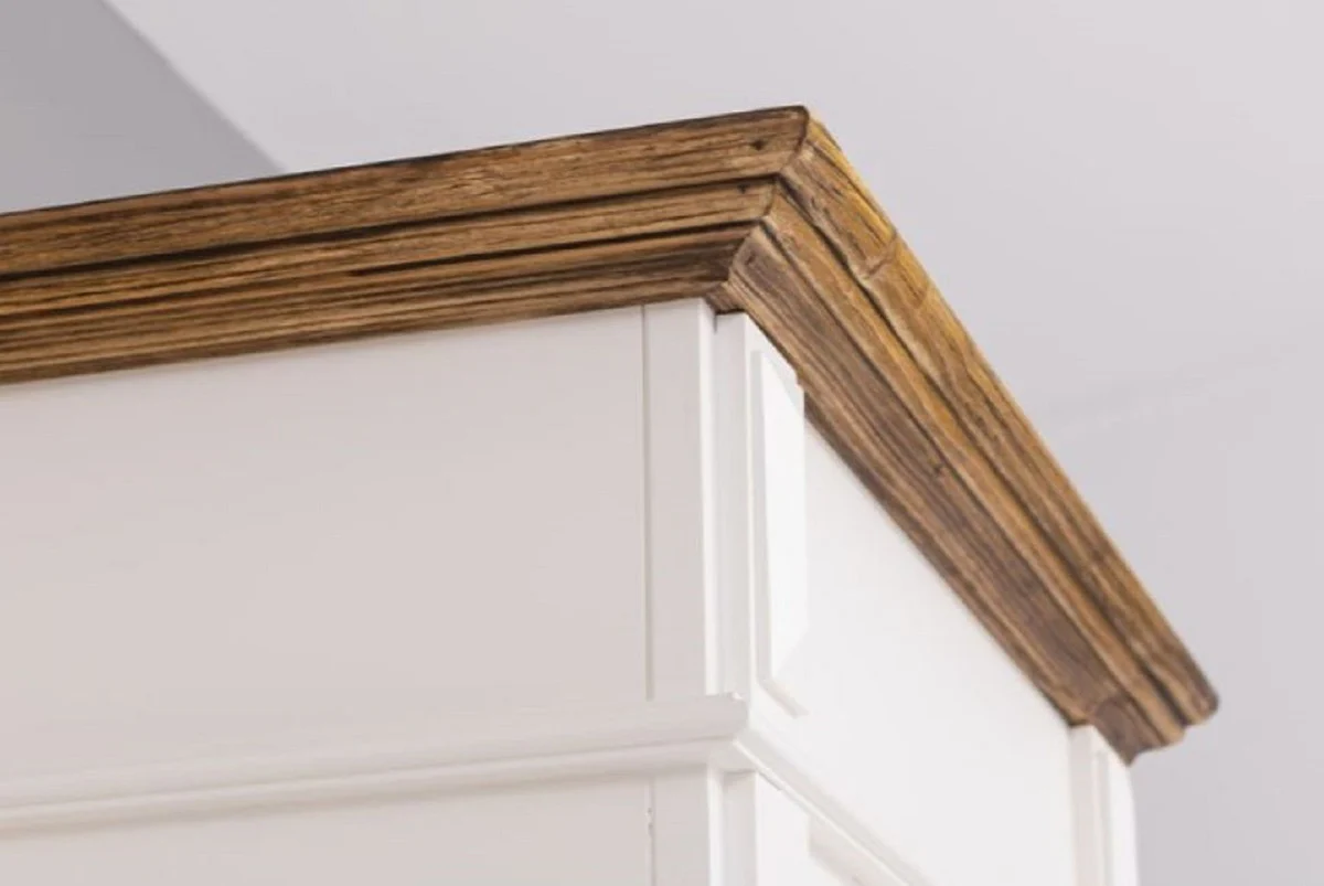 Country house style wardrobe white / brown 205 x 65 x H. 210 cm - solid wood wardrobe - hallway cabinet - wardrobe furniture - solid wood furniture - country house style furniture