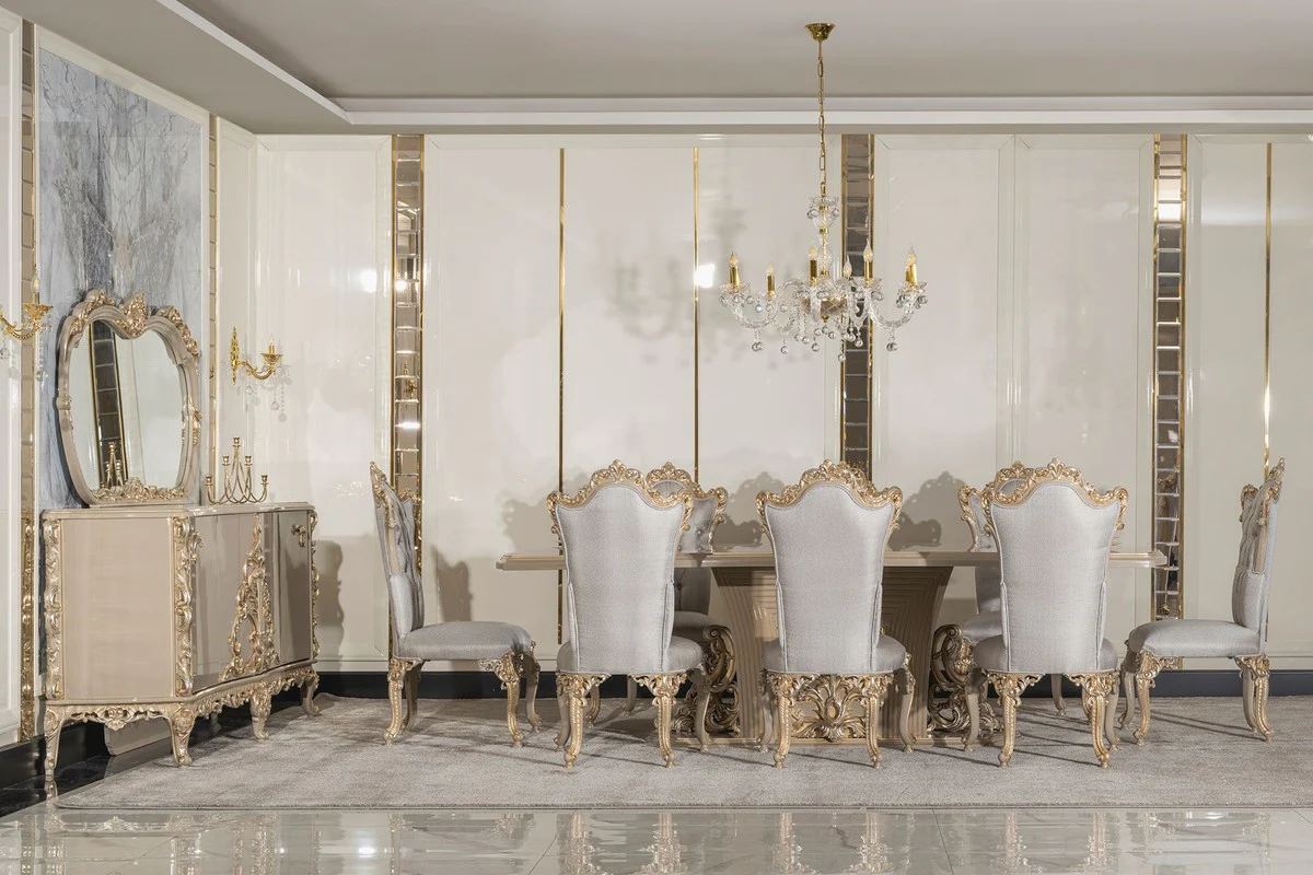 Luxury Baroque Dining Room Chair Set of 6 Silver / Gray / Gold - Magnificent Baroque Style Kitchen Chairs - Luxury Dining Room Furniture in Baroque Style - Baroque Dining Room Furniture - Baroque Style Furniture