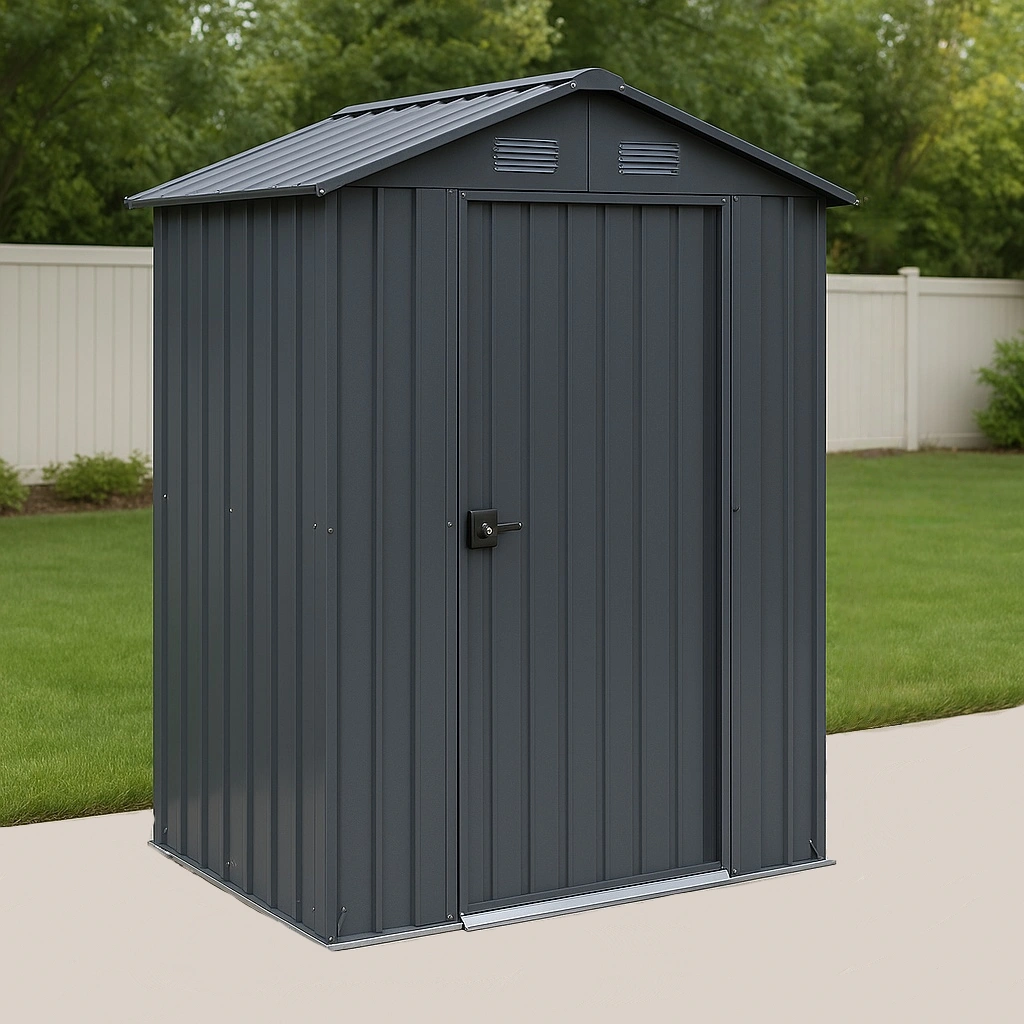 Gartenhaus, graues Metall, Aufbewahrung für Gartengeräte, 110 x 90 x 190 cm