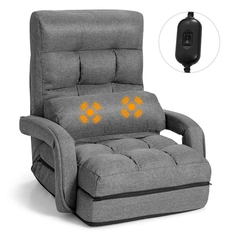 Foldable Massage Floor Chair Recliner, Single Lazy Sofa with Ergonomic Armrest, Adjustable 5 Backrest Position & Detachable Mat