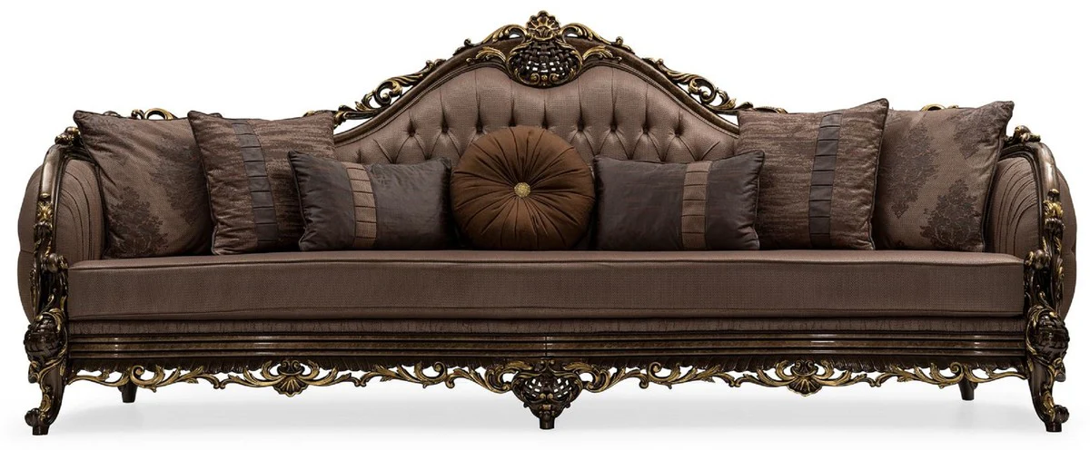 Luxury Baroque Living Room Sofa Gray / Brown / Gold - Handmade Baroque Style Sofa with Decorative Pillows - Luxury Living Room Furniture in Baroque Style - Baroque Furniture - Noble & Magnificent