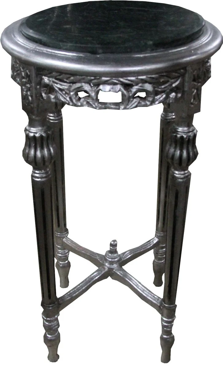 Baroque side table with green marble top round silver 72 x 37 cm antique style - telephone flower table