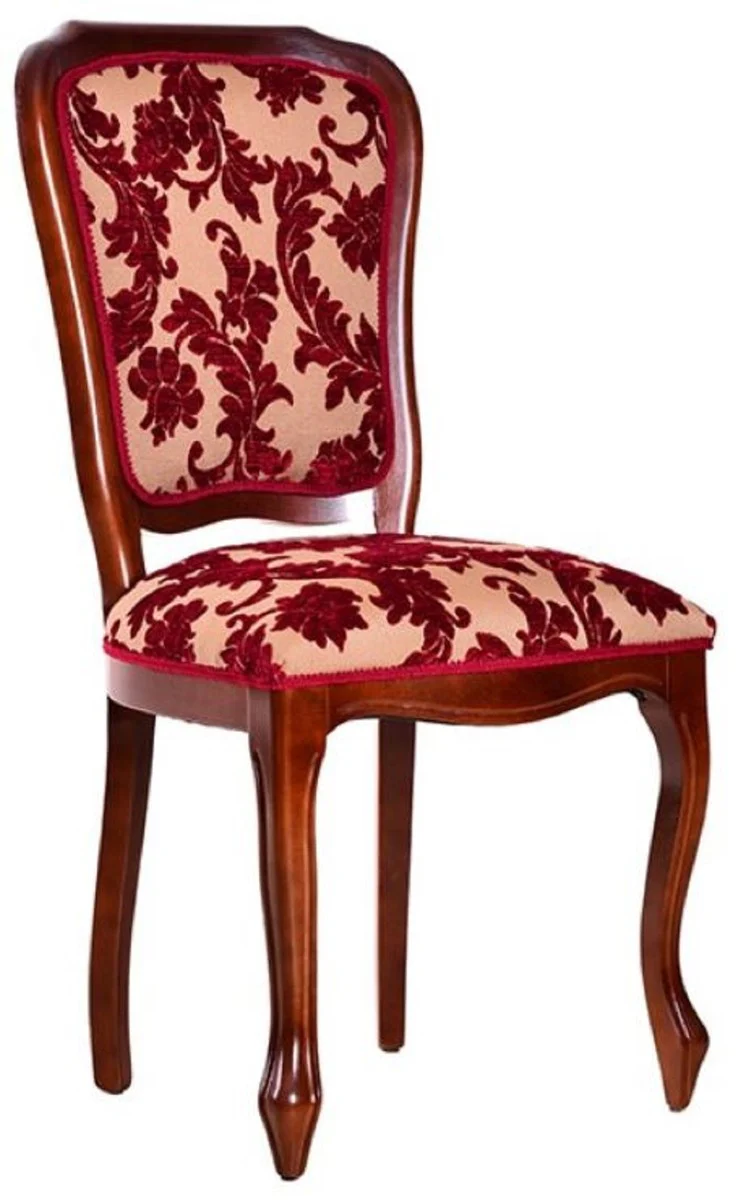 Luxury Art Nouveau dining chair set of 6 Bordeaux red / cream / brown 49 x 57 x H. 99 cm - Elegant kitchen chairs with pattern - Baroque & Art Nouveau dining room furniture - Luxury quality