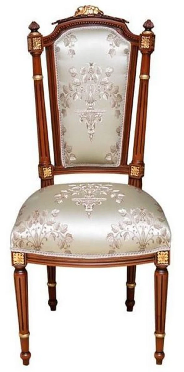 Baroque Dining Chair Cream / Brown / Gold - Handmade Antique Style Chair - Dining Room Furniture in Baroque Style