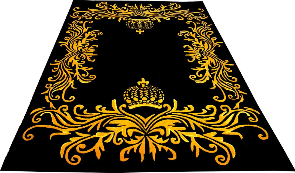 Pompöös by Luxus Carpet by Harald Glööckler - ALL SIZES - Crown Black / Gold - Baroque Design Carpet - Handwoven from wool