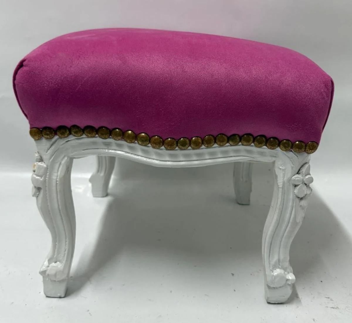 Barock Fußhocker Pink / Weiß H. 33 cm - Barockstil Hocker