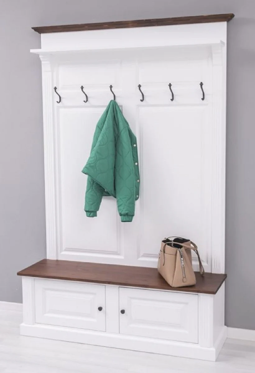 Country house style solid wood wardrobe white / dark brown 140 x 41 x H. 210 cm - wall wardrobe - hallway cabinet - hallway furniture - wardrobe furniture - country house style furniture