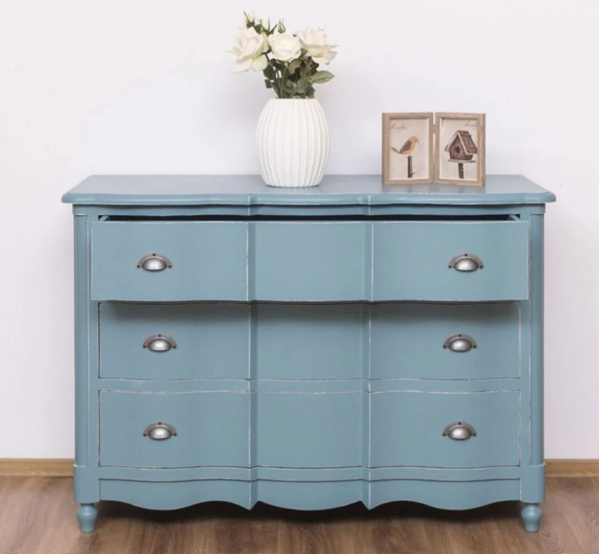 Country house style chest of drawers antique light blue 130 x 57 x H. 90 cm - solid wood cabinet with 3 drawers - country house style furniture