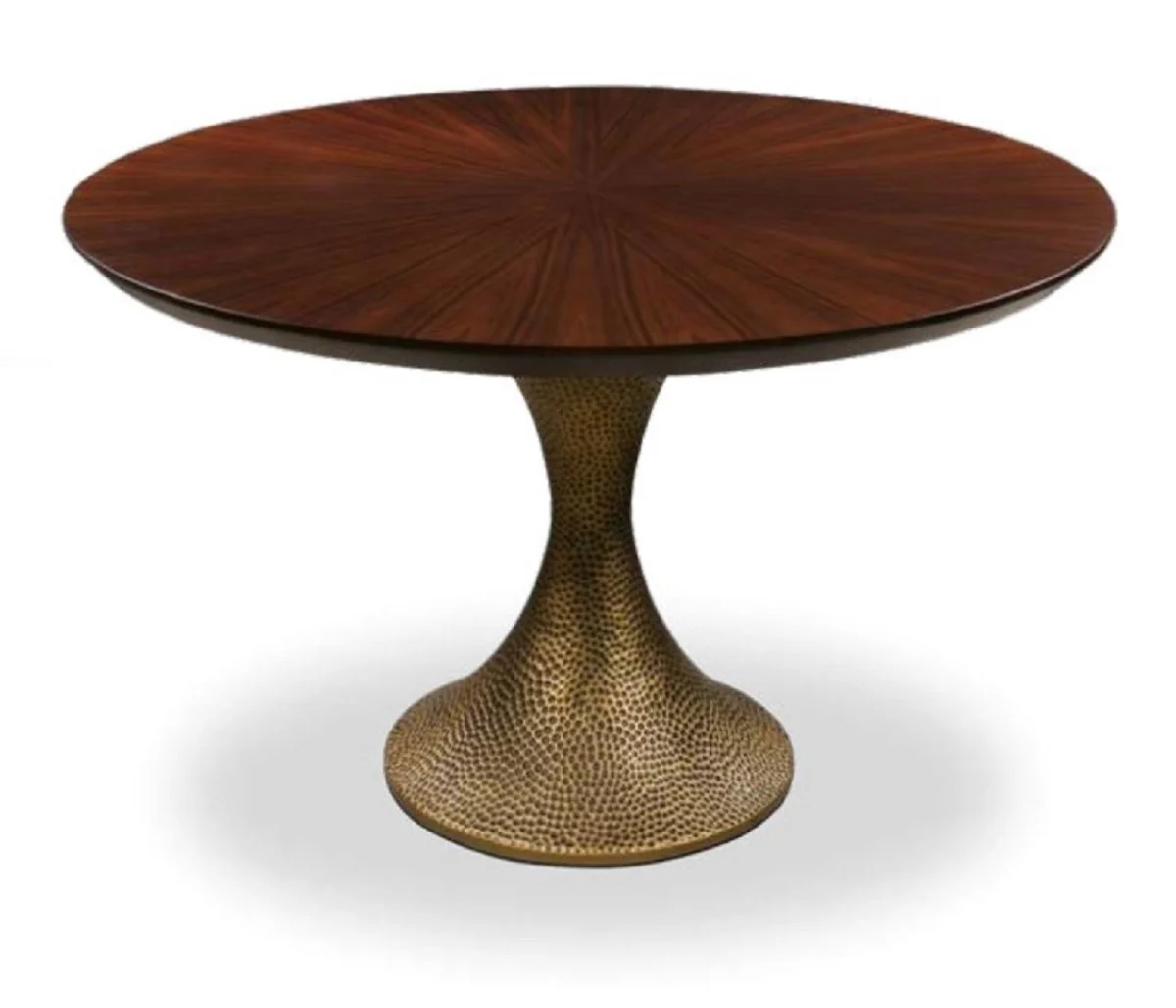 Luxury dining table brown / antique gold Ø 120 x H. 76 cm - Round kitchen table with elegant oak veneer table top and table leg in a hammered look - Luxury dining room furniture