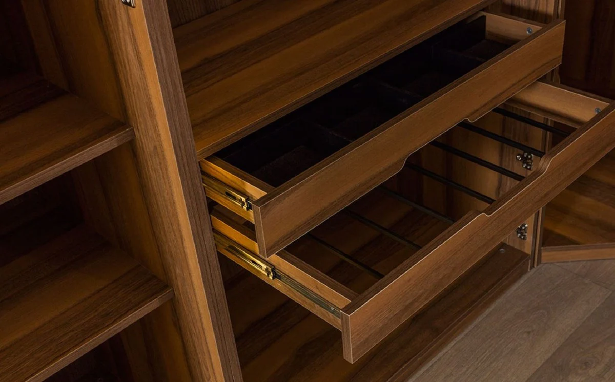 Luxury corner wardrobe brown / black 345 x 345 x H. 220 cm - solid wood bedroom wardrobe with 11 glass doors and LED lighting - bedroom furniture - hotel furniture - luxury furniture