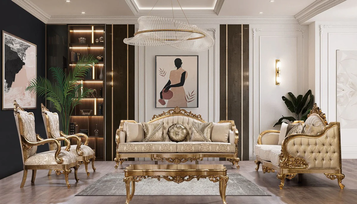 Luxury Baroque Coffee Table Antique Gold - Rectangular Baroque Style Living Room Table - Baroque Style Living Room Furniture - Handmade Baroque Furniture - Luxury Furniture in Baroque Style - Noble & Magnificent