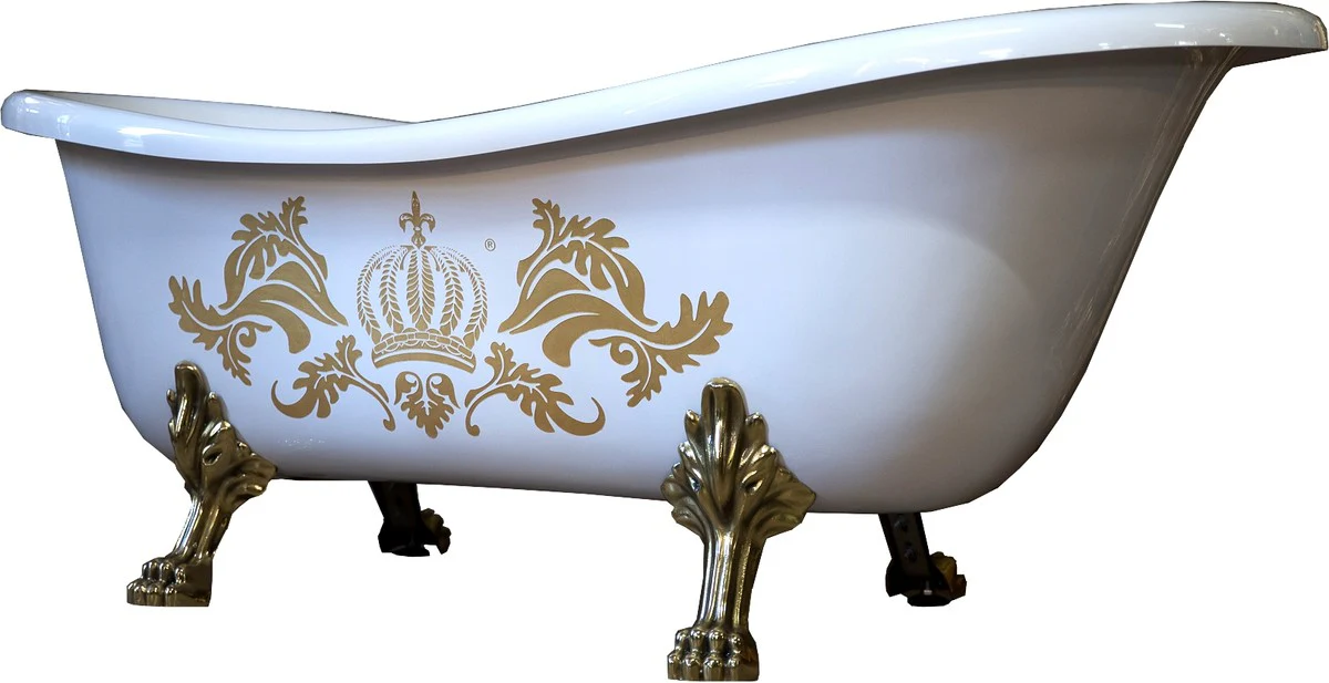 Pompöös by Luxus bathtub deluxe freestanding by Harald Glööckler white / gold / white 1560mm with gold-colored lion feet