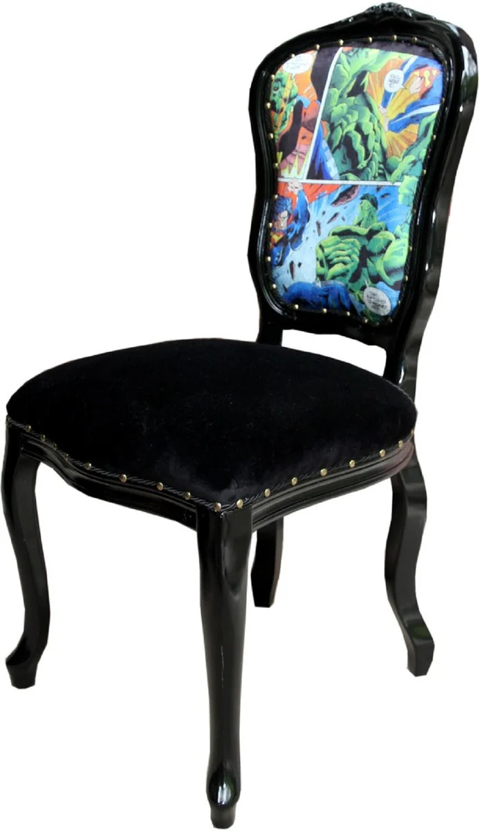 Luxury Baroque Dining Room Set Comic Multicolored / Black 55 x 54 x H. 103 cm - 4 handmade dining room chairs - Designer chairs - Baroque dining room furniture