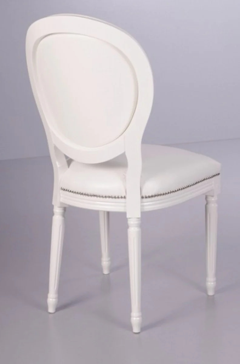 Baroque dining room chair white / white leather look - designer chair - luxury quality