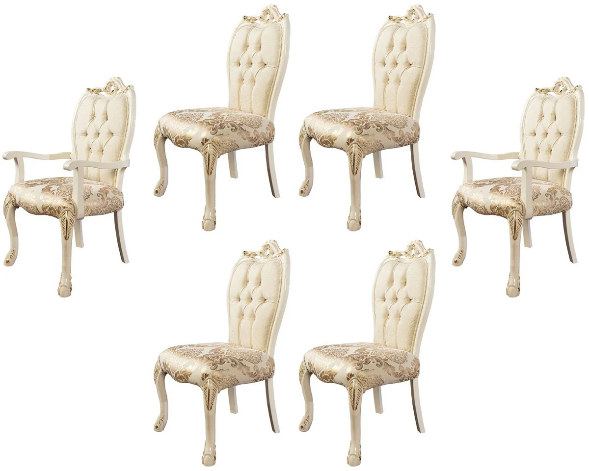 Luxury Baroque Dining Room Chair Set of 6 White / Gold - Magnificent Baroque Style Kitchen Chairs - Baroque Style Furniture - Luxury Dining Room Furniture in Baroque Style - Baroque Dining Room Furniture