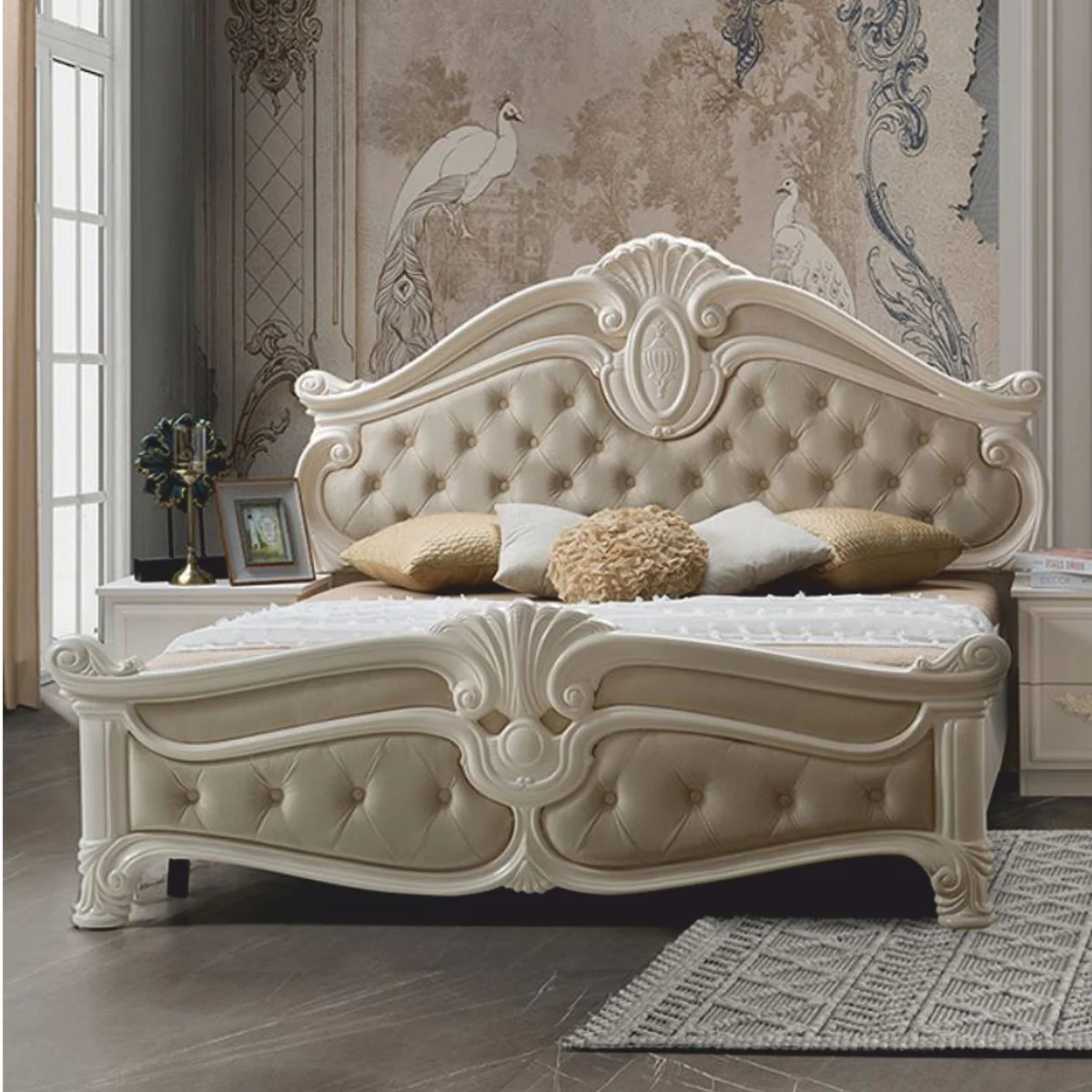 Luxury Baroque Double Bed Cream - Magnificent Baroque Bedroom Furniture