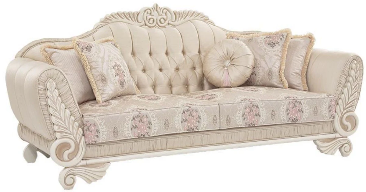 Luxus Barock Wohnzimmer Set Beige / Creme / Rosa - 2 Sofas & 2 Sessel - Wohnzimmer Möbel im Barockstil - Edel & Prunkvoll