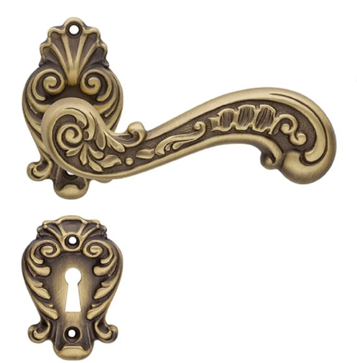 Baroque door handle set brass patinated 14.1 x H. 8.4 cm - Baroque door handles