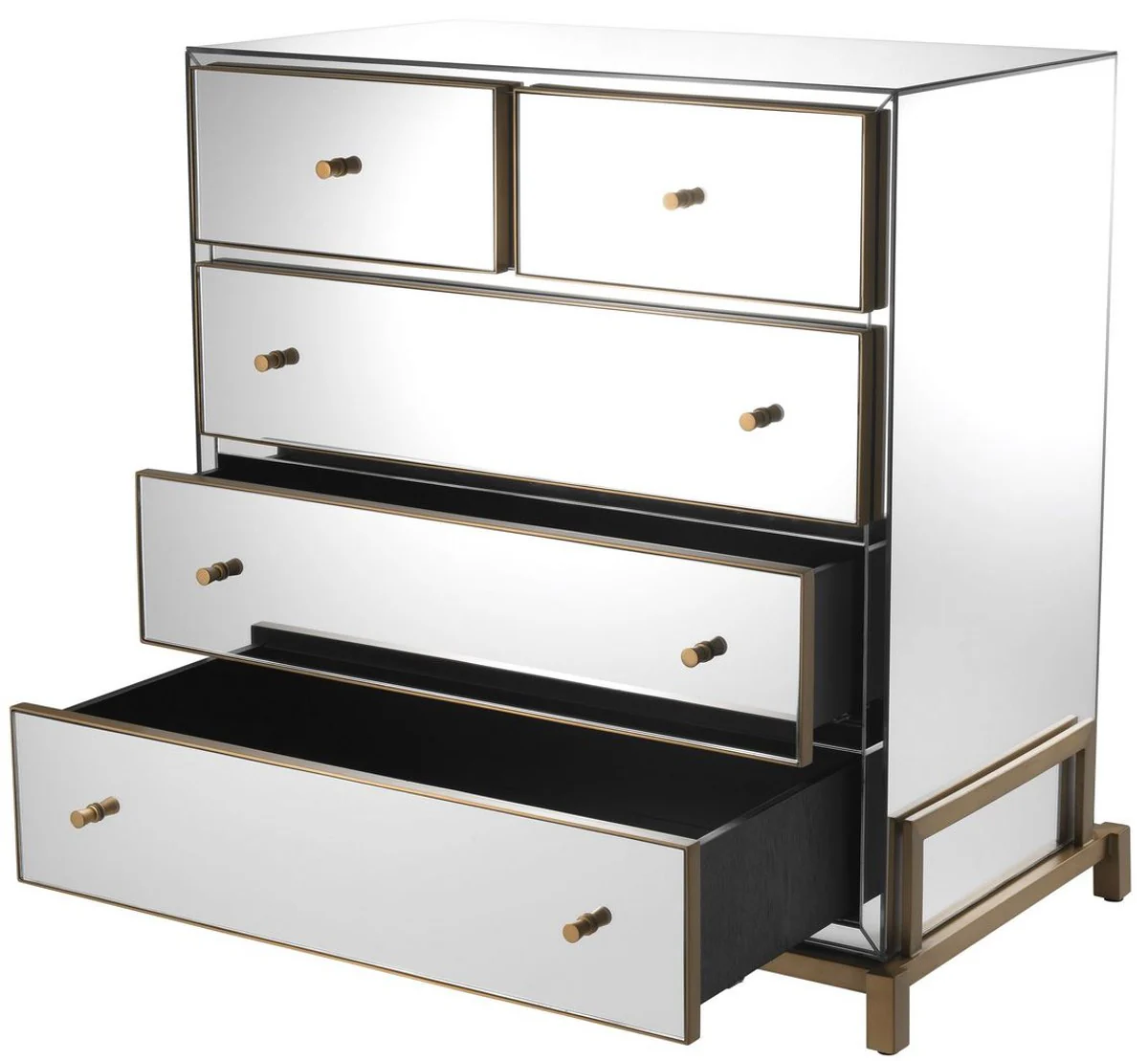Luxury mirror glass chest of drawers with 5 drawers brass colored 88.5 x 52 x H. 87.5 cm - Mirrored bedroom cabinet - Bedroom furniture