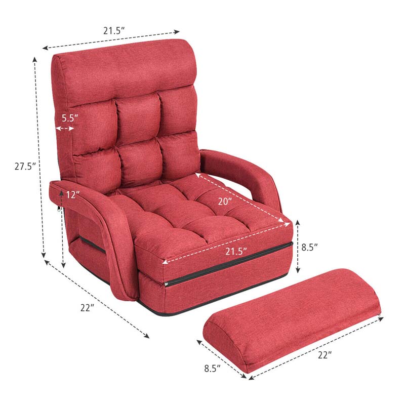 Foldable Massage Floor Chair Recliner, Single Lazy Sofa with Ergonomic Armrest, Adjustable 5 Backrest Position & Detachable Mat