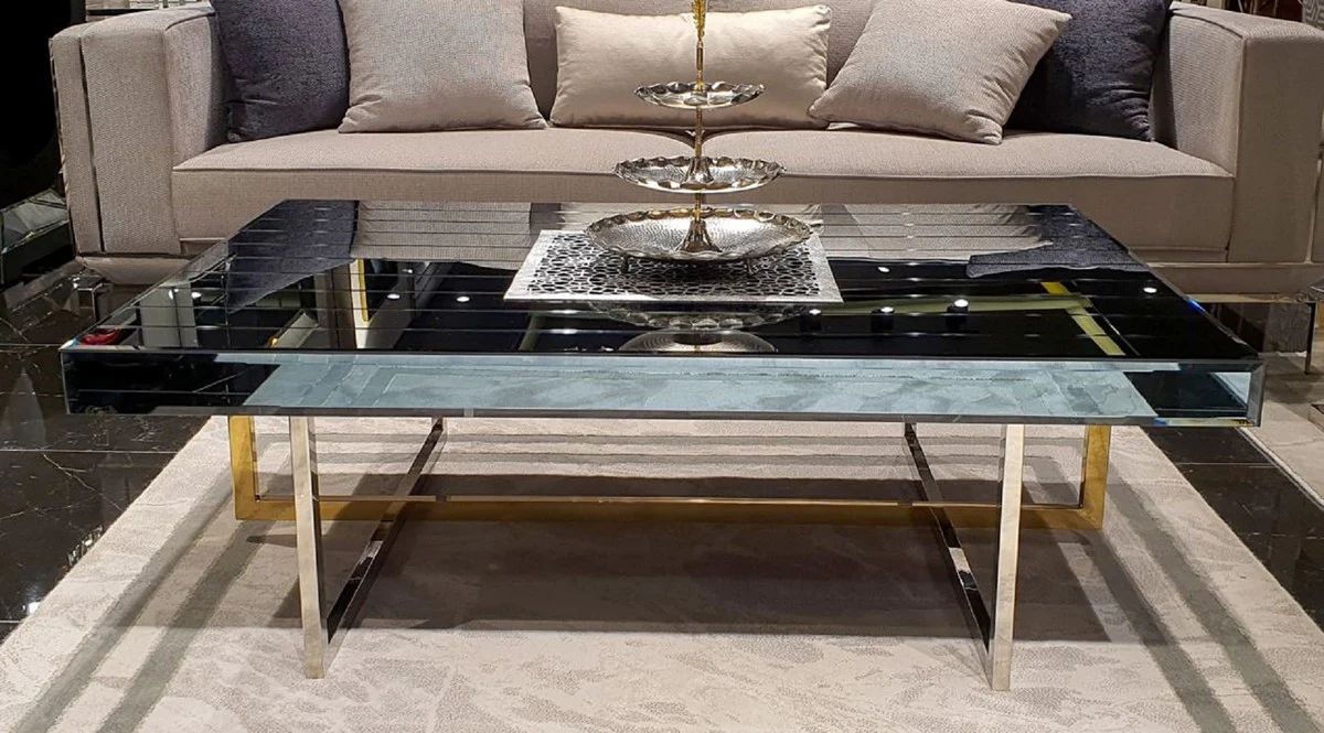 Luxury coffee table silver / gold 120 x 60 x H. 43 cm - Mirrored living room table - Mirrored luxury living room furniture