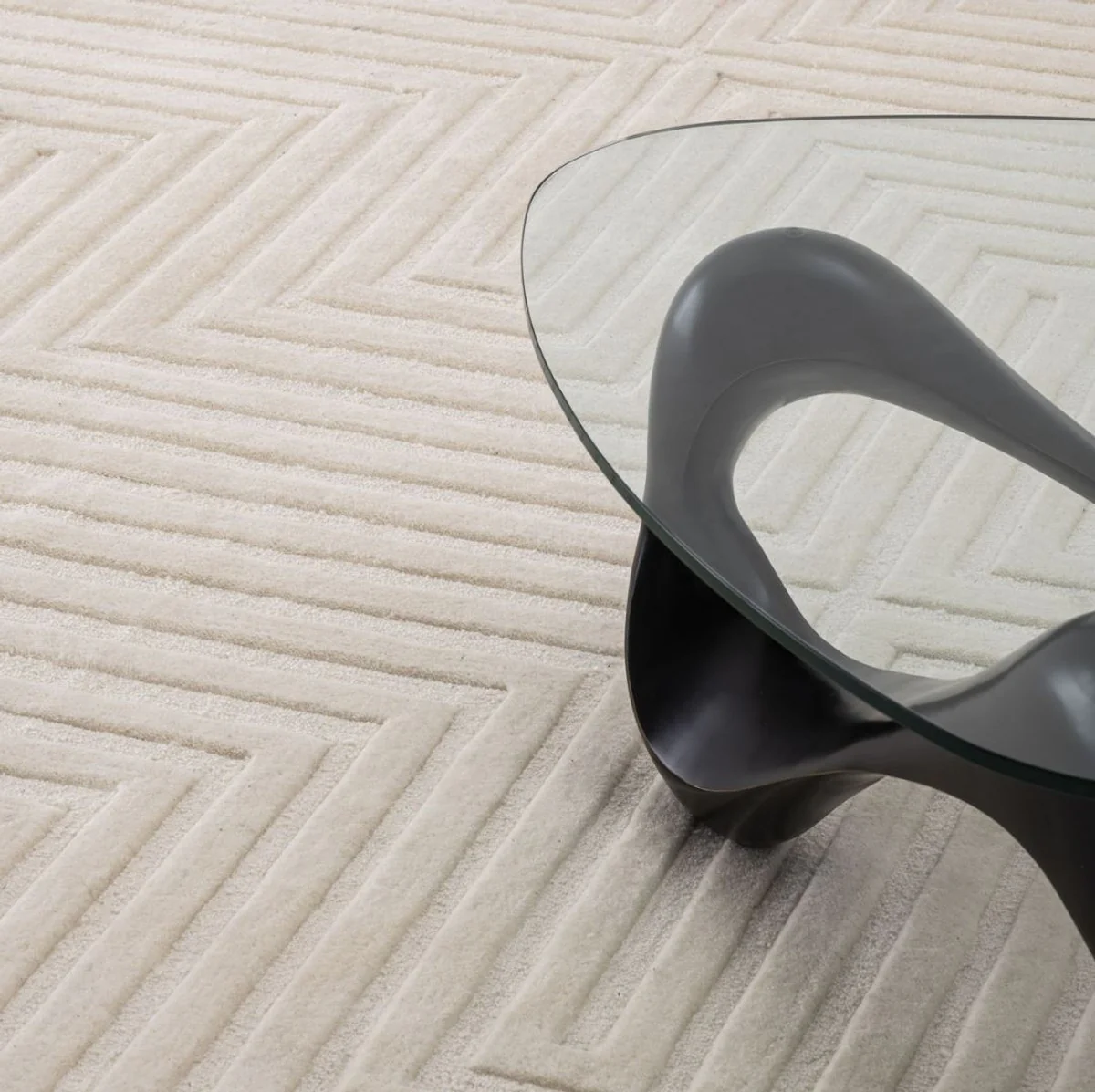 Luxus Wohnzimmer Woll Teppich Elfenbeinfarben - Verschiedene Größen - Handgetufteter Baumwoll Teppich - Wohnzimmer Deko